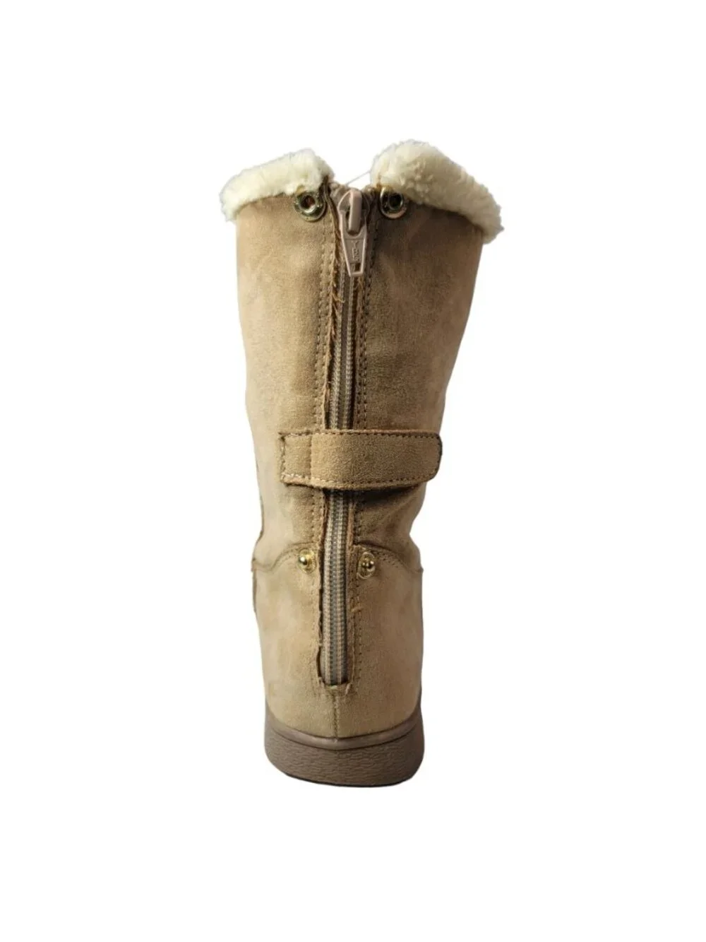 Cat & Jack Girls Fold Down Boots Tan SZ 2 Zip Snap Round Toe Faux Fur Faux Suede